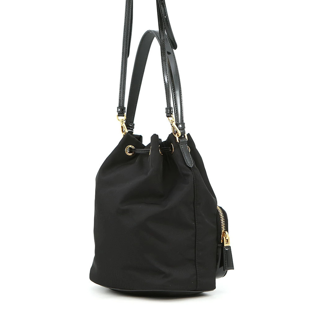 Prada Drawstring Black Handbag Bag Leather Duet Vernis Patent